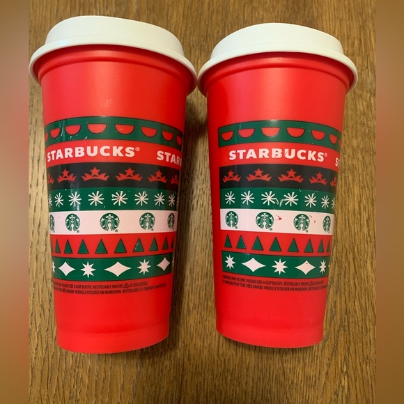 STARBUCKS Christmas Holiday Reusable Cups - Set of 2 - Picture 3 of 3
